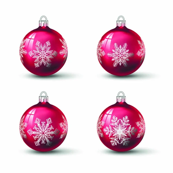 Boules Noël Couleur Rouge Avec Différents Ornements Flocon Neige Dessus — Image vectorielle