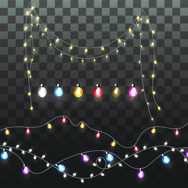 五颜六色的花环在黑暗的背景 圣诞灯 矢量插图与可用的水泥为您的设计 — 图库矢量图片