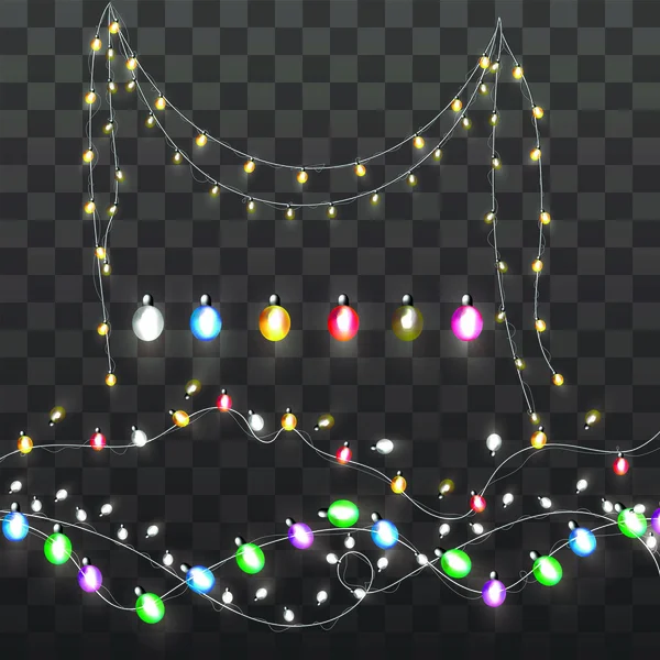 Colorful Garlands Dark Background Christmas Lights Vector Illustration Usable Lements — Stock Vector