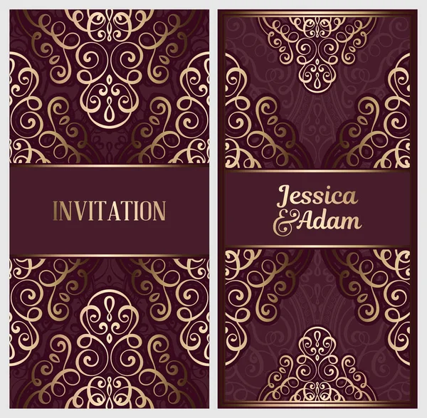 Hochzeitseinladungskarte Mit Goldglänzendem Orientalischem Und Barockem Blattwerk Der Islamische Hintergrund — Stockvektor