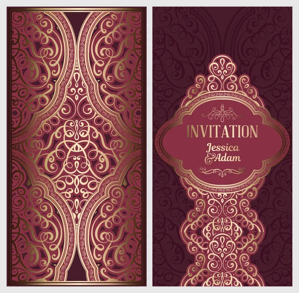 Hochzeitseinladungskarte Mit Goldglänzendem Orientalischem Und Barockem Blattwerk Der Islamische Hintergrund — Stockvektor