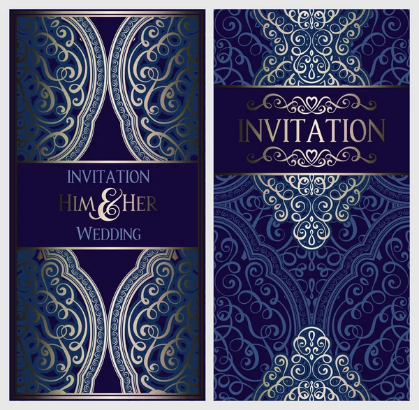 Carte Invitation Mariage Avec Feuillage Riche Oriental Baroque Brillant Doré — Image vectorielle