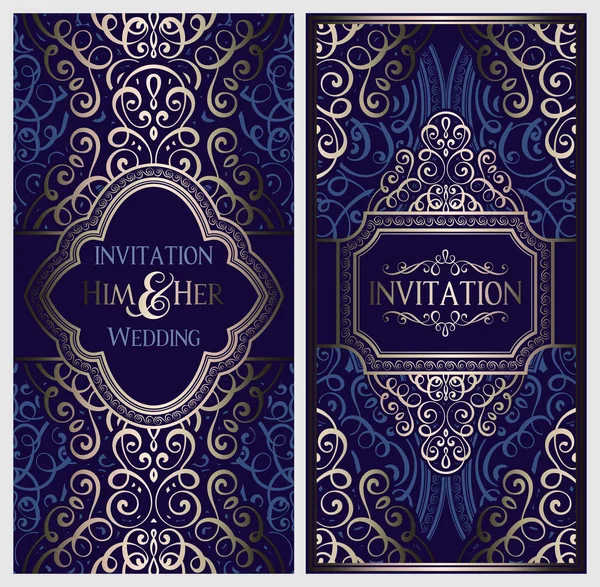 Carte Invitation Mariage Avec Feuillage Riche Oriental Baroque Brillant Doré — Image vectorielle