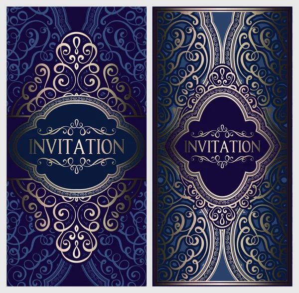 Carte Invitation Mariage Avec Feuillage Riche Oriental Baroque Brillant Doré — Image vectorielle