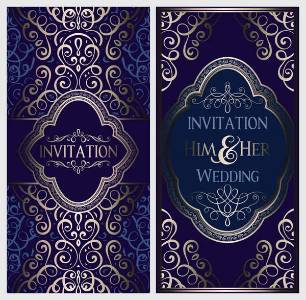 Carte Invitation Mariage Avec Feuillage Riche Oriental Baroque Brillant Doré — Image vectorielle