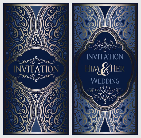 Carte Invitation Mariage Avec Feuillage Riche Oriental Baroque Brillant Doré — Image vectorielle