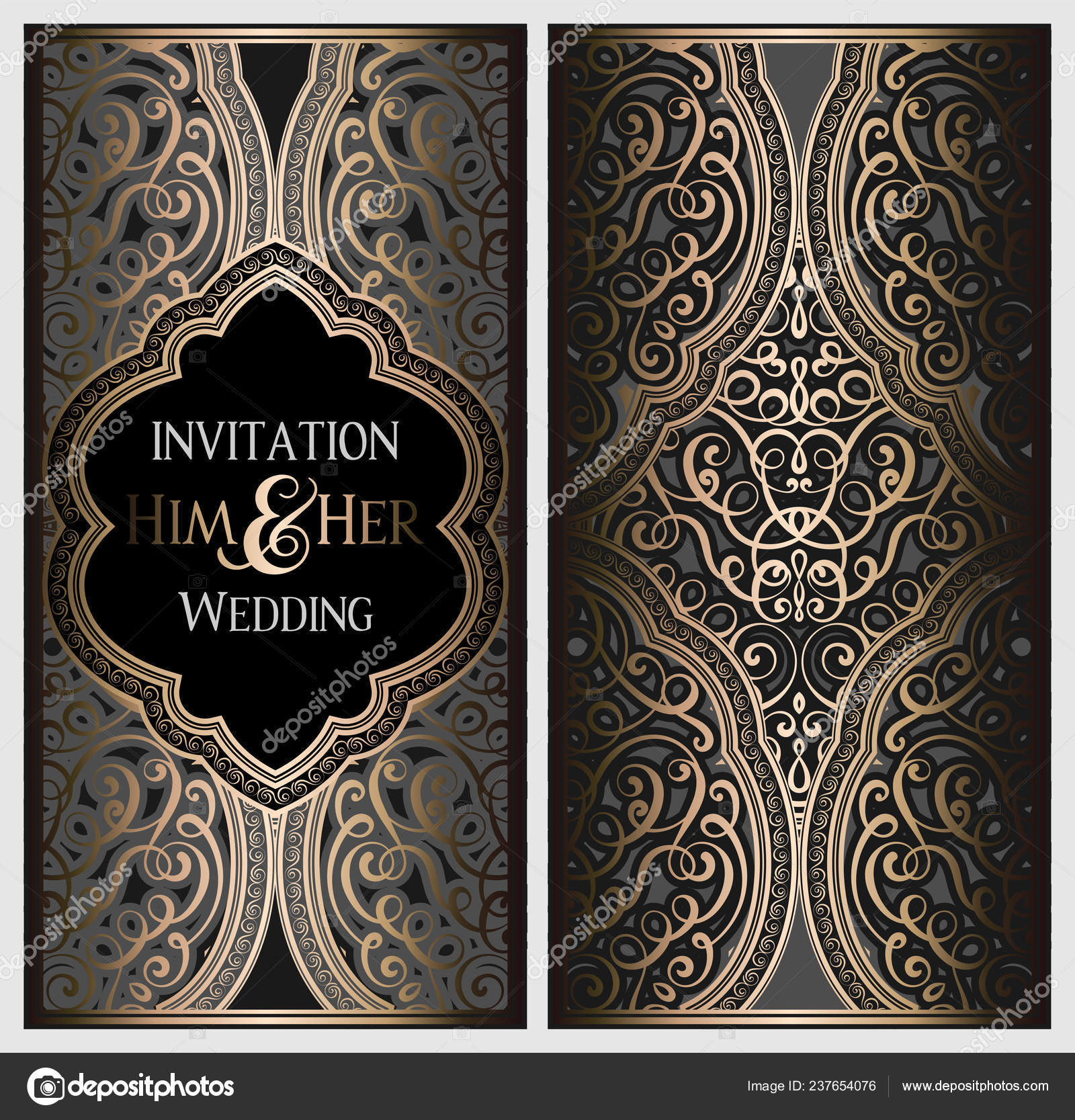 Wedding Invitation Card Black Gold Shiny Eastern Baroque Rich Foliage Stock  Vector Image by ©MiaMilky #237654076