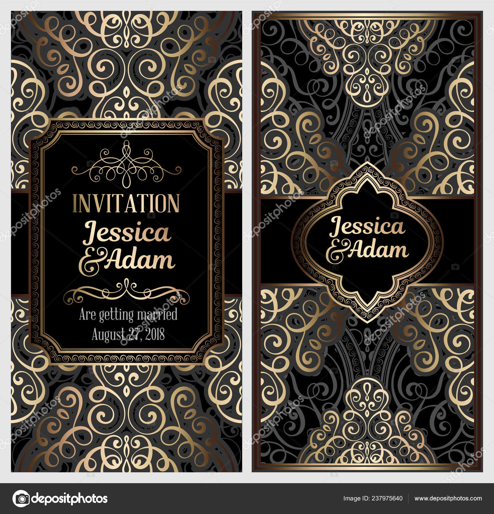 Black Gold Luxury Wedding Invitation Card Golden Shiny Eastern Baroque  Stock Vector by ©MiaMilky 237975640