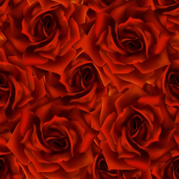 Modèle Sans Couture Avec Des Roses Rouges Belles Fleurs Réalistes — Image vectorielle