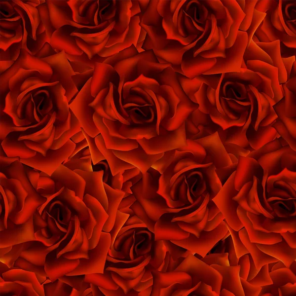 与红玫瑰无缝的模式 美丽逼真的盛开的花朵 光致色玫瑰芽 清洁载体高详细的结果 — 图库矢量图片