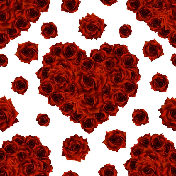 Nahtloses Muster Mit Herzen Aus Roten Rosen Fotorealistischen Detailstil Sauberer — Stockvektor