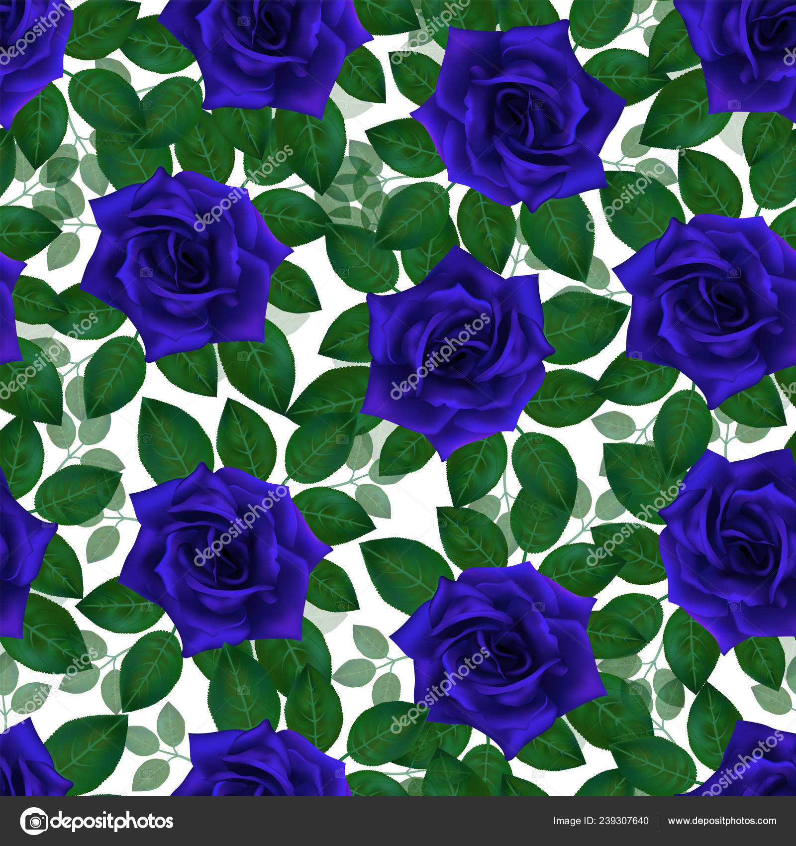 Patron Transparente Con Rosas Azules Hermosas Flores Realista Con