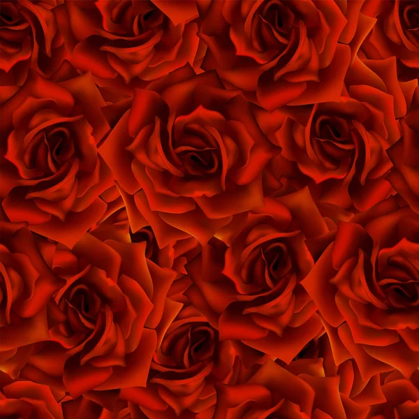 Patrón Sin Costuras Con Rosas Rojas Hermosas Flores Florecientes Realistas — Archivo Imágenes Vectoriales