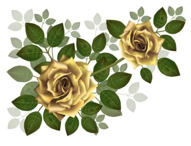 Güzel Sarı Gül ve yaprakları oluşan buket. Dekorasyon, düğün davetiyesi için mükemmel için çiçek düzenleme doğum günü, Sevgililer günü, anneler günü s.