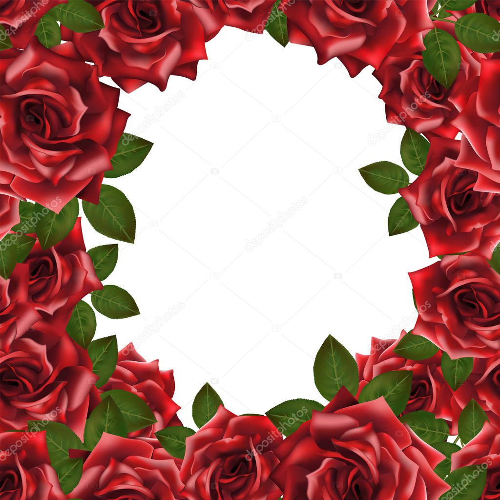 Vector background frame with red roses and place for text.