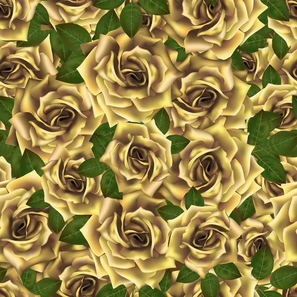 Patrón Sin Costuras Con Rosas Amarillas Hermosas Flores Realistas Con — Archivo Imágenes Vectoriales