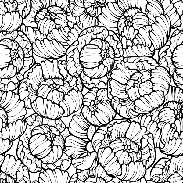 Peonía Flor Patrón Sin Costura Dibujo Línea Vector Dibujado Mano — Archivo Imágenes Vectoriales