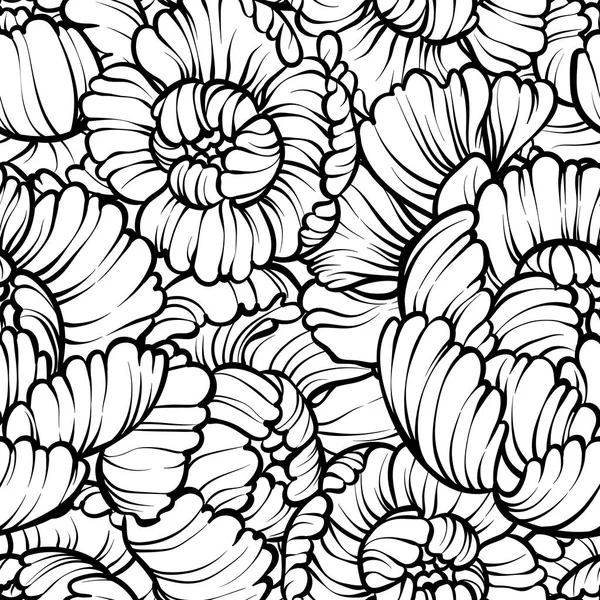 Pivoine Fleur Motif Sans Couture Dessin Ligne Vecteur Dessiné Main — Image vectorielle