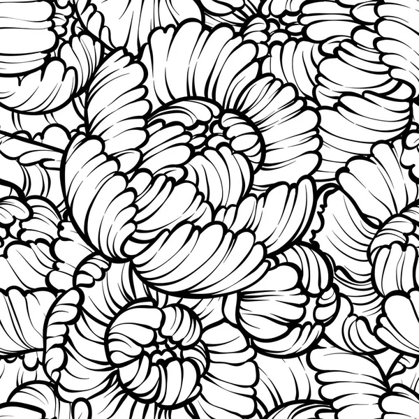 Peonía Flor Patrón Sin Costura Dibujo Línea Vector Dibujado Mano — Archivo Imágenes Vectoriales