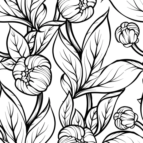 Пион Цветок Плавный Рисунок Шаблона Линии Векторный Ручной Рисунок Цветочном — стоковый вектор