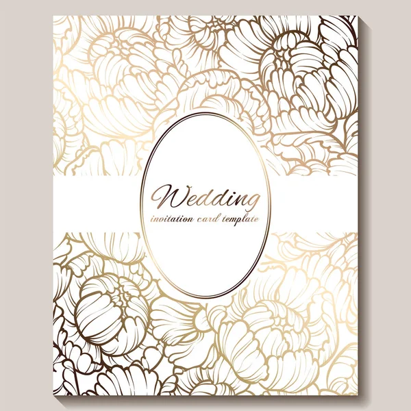 Antique Royal Luxury Wedding Invitation Gold Beige Background Frame Place — Stock Vector