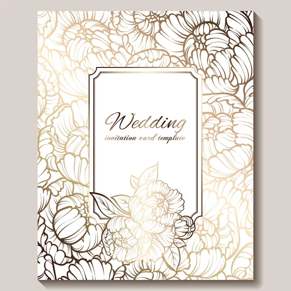 Invitación Boda Lujo Real Antigua Oro Sobre Fondo Beige Con — Vector de stock