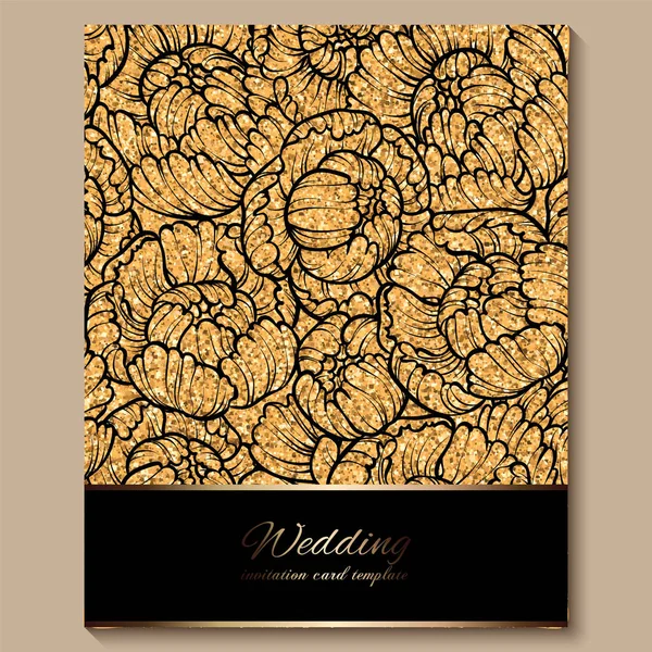 Carte Invitation Mariage Luxe Royale Antique Fond Pailleté Doré Avec — Image vectorielle