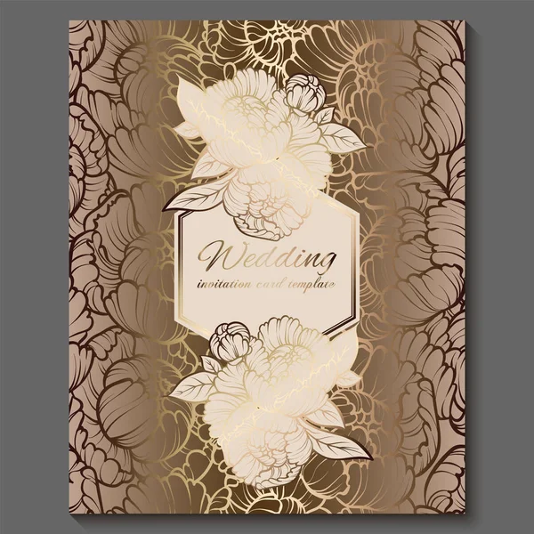 Antique Royal Luxury Wedding Invitation Gold White Background Frame Place — Stock Vector