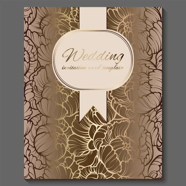 Antique Royal Luxury Wedding Invitation Gold White Background Frame Place — Stock Vector