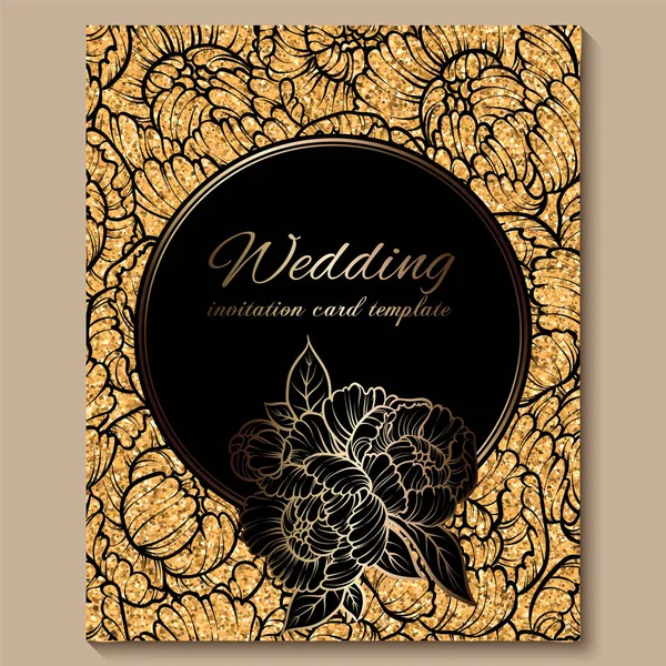 Antique Royal Luxury Wedding Invitation Card Golden Glitter Background Frame — Stock Vector