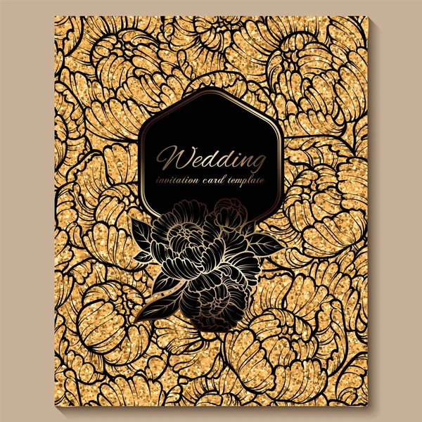Antique Royal Luxury Wedding Invitation Card Golden Glitter Background Frame — Stock Vector