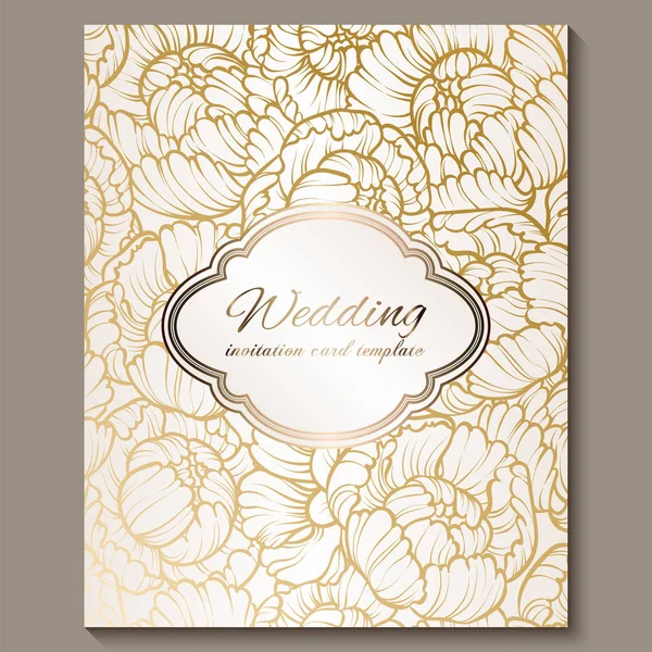 Antique Royal Luxury Wedding Invitation Gold White Background Frame Place — Stock Vector