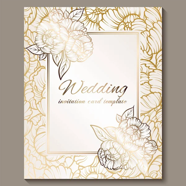 Antique Royal Luxury Wedding Invitation Gold White Background Frame Place — Stock Vector