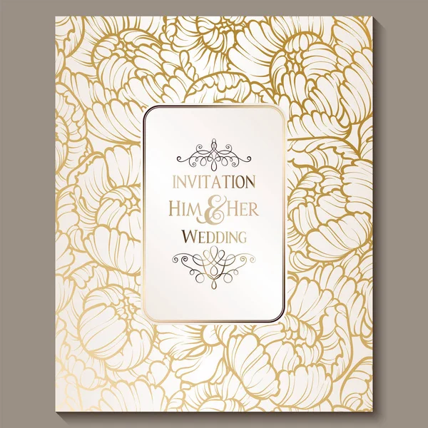 Invitación Boda Lujo Real Antigua Oro Sobre Fondo Blanco Con — Vector de stock