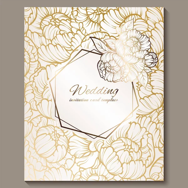 Antique Royal Luxury Wedding Invitation Gold White Background Frame Place — Stock Vector