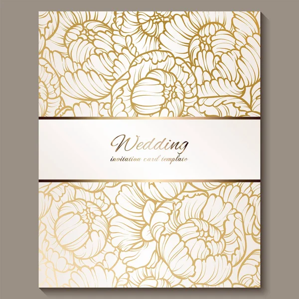 Antique Royal Luxury Wedding Invitation Gold White Background Frame Place — Stock Vector