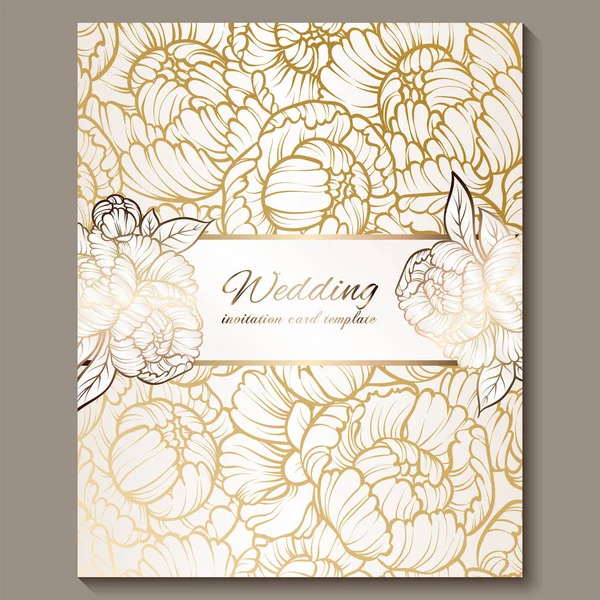 Antique Royal Luxury Wedding Invitation Gold White Background Frame Place — Stock Vector