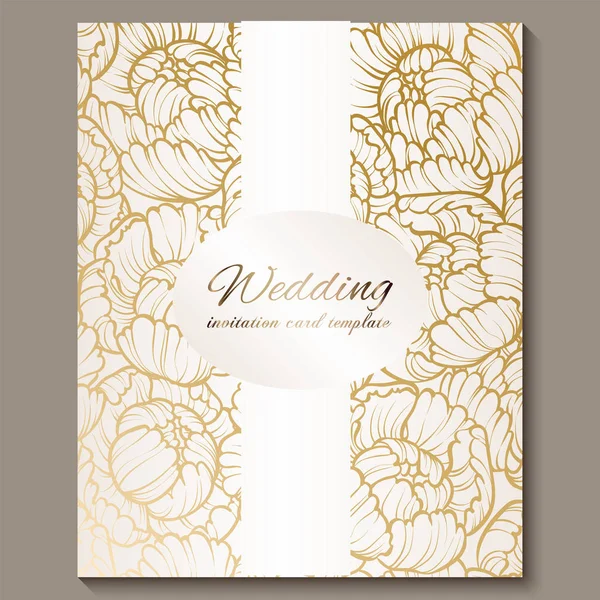 Antique Royal Luxury Wedding Invitation Gold White Background Frame Place — Stock Vector