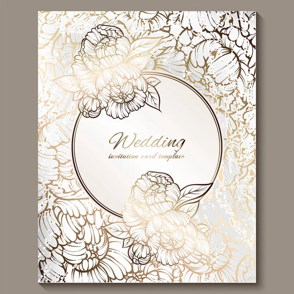 Antique Royal Luxury Wedding Invitation Gold White Background Frame Place — Stock Vector