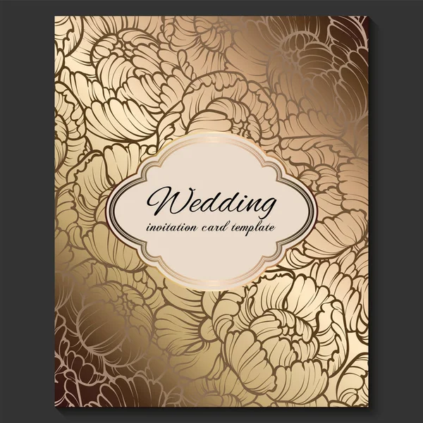 Invitación Boda Lujo Real Antigua Oro Sobre Fondo Beige Con — Vector de stock