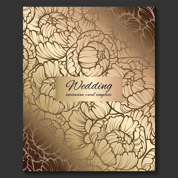 Antique Royal Luxury Wedding Invitation Gold Beige Background Frame Place — Stock Vector