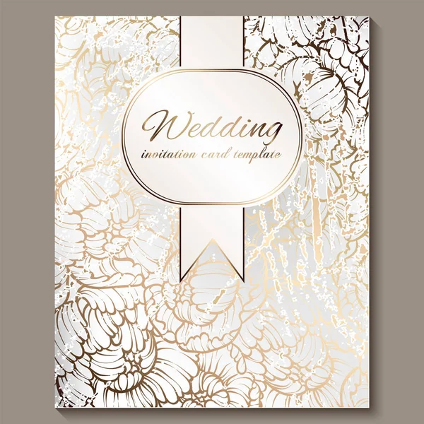 Invitación Boda Lujo Real Antigua Oro Sobre Fondo Blanco Con — Vector de stock