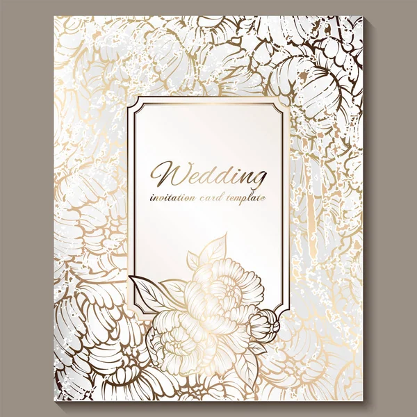 Antique Royal Luxury Wedding Invitation Gold White Background Frame Place — Stock Vector