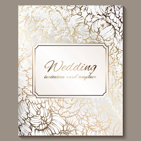 Antique Royal Luxury Wedding Invitation Gold White Background Frame Place — Stock Vector