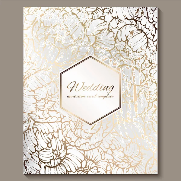 Antique Royal Luxury Wedding Invitation Gold White Background Frame Place — Stock Vector