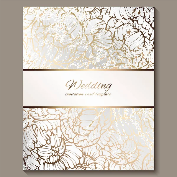 Antique Royal Luxury Wedding Invitation Gold White Background Frame Place — Stock Vector