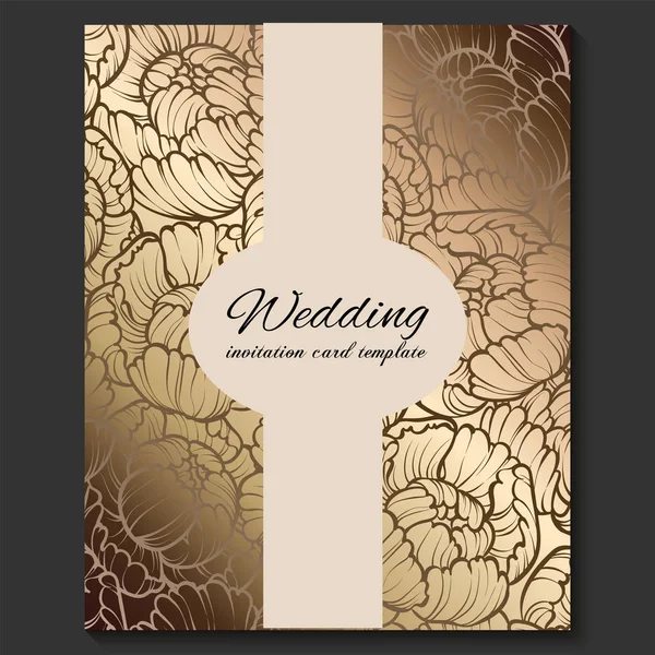 Antico Invito Matrimonio Reale Lusso Oro Sfondo Beige Con Cornice — Vettoriale Stock