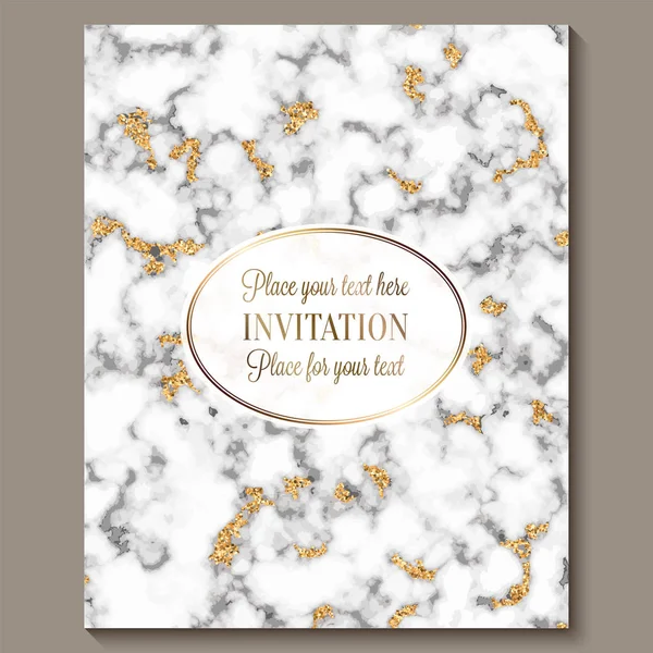 Luxury and elegant wedding invitation cards with marble texture and gold glitter background. Modern wedding invitation — Stock Vector