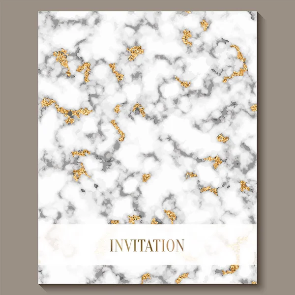 Luxe en elegante bruiloft uitnodigingskaarten met marmeren textuur en goud glitter achtergrond. Moderne Trouwkaart — Stockvector