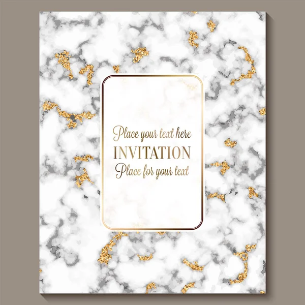 Luxury and elegant wedding invitation cards with marble texture and gold glitter background. Modern wedding invitation — Stock Vector